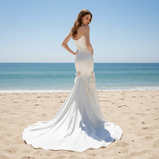 Satin Mermaid Wedding Dress with Curvy Neckline - Rosymae
