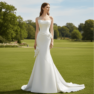 Satin Mermaid Wedding Dress with Curvy Neckline - Rosymae