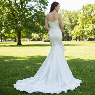 Satin Mermaid Wedding Dress with Curvy Neckline - Rosymae
