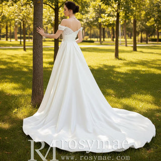 Satin Mermaid Wedding Dress with Detachable Train - Rosymae