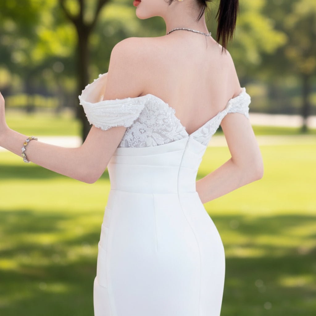 Satin Mermaid Wedding Dress with Detachable Train - Rosymae