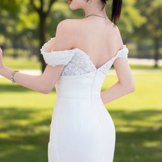 Satin Mermaid Wedding Dress with Detachable Train - Rosymae