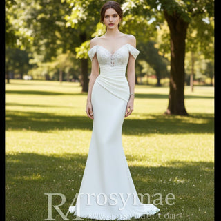 Satin Mermaid Wedding Dress with Detachable Train - Rosymae