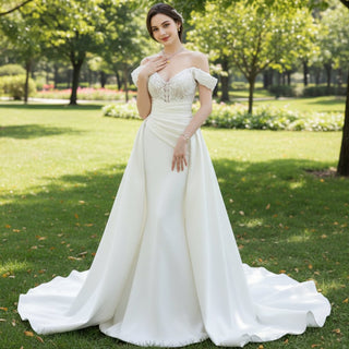 Satin Mermaid Wedding Dress with Detachable Train - Rosymae