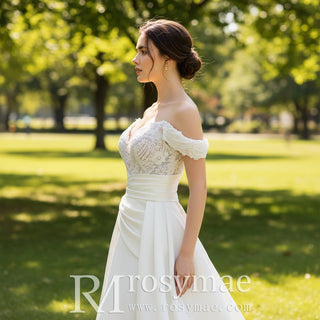 Satin Mermaid Wedding Dress with Detachable Train - Rosymae