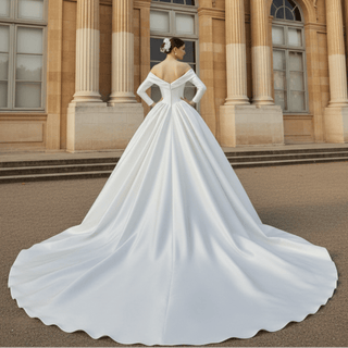 Satin Off-Shoulder Long Sleeve Wedding Dresses Bridal Gowns - Rosymae