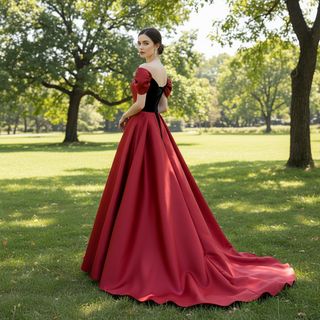 Short Sleeve Off Shoulder Coffee Satin Prom Dress Party Gown