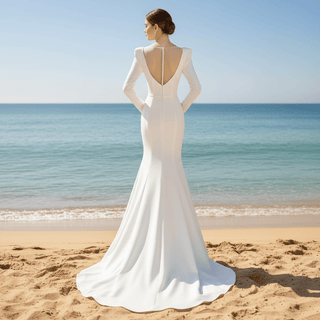 Satin Square Neck Mermaid Wedding Dresses with Long Sleeve - Rosymae
