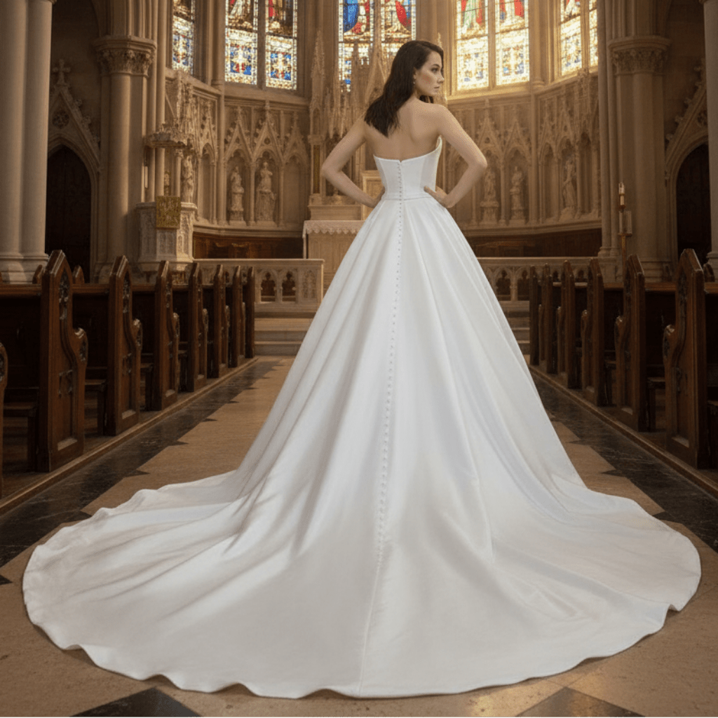 Satin Strapless Wedding Dresses with Plunging and Ball Gown Skirt - Rosymae