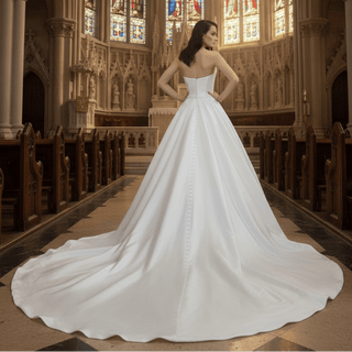 Satin Strapless Wedding Dresses with Plunging and Ball Gown Skirt - Rosymae