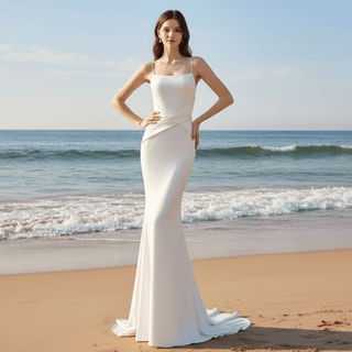 Satin Straps & Spaghetti Straps Mermaid Wedding Dress - Rosymae