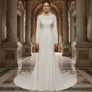 Scoop Long Sleeve Mermaid Wedding Dress with Trumpet Skirt - Rosymae