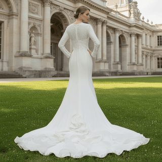 Scoop Long Sleeve Mermaid Wedding Dress with Trumpet Skirt - Rosymae