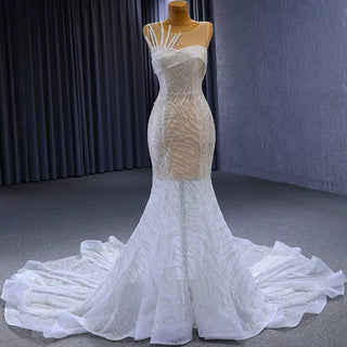 Scoop Mermaid Wedding Dress Beaded Sheer Bridal Gown - Rosymae