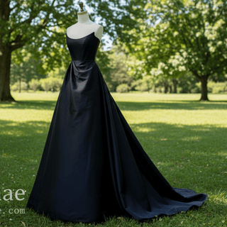 Scoop Neck A-line Black Wedding Dress Bridal Gown with Leg Slit - Rosymae