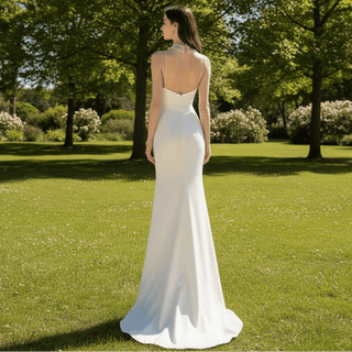 Scoop Neck Simple Wedding Dress With Detachable Cape - Rosymae
