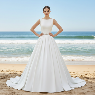 Open Low Back A-line Bridal Gown Wedding Dress with Pocket