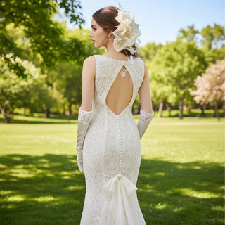 Scoop Neck Tank Top Lace Mermaid Wedding Dress with Trumpet Skirt - Rosymae