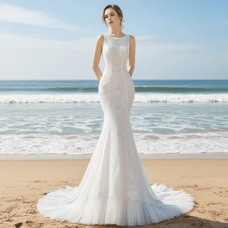 Scoop Neck Tank Top Lace Mermaid Wedding Dress with Trumpet Skirt - Rosymae