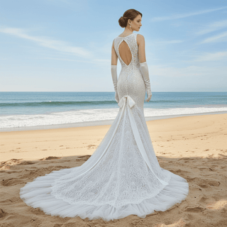 Scoop Neck Tank Top Lace Mermaid Wedding Dress with Trumpet Skirt - Rosymae