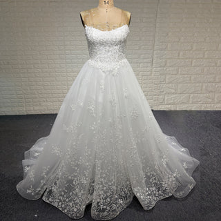 Princess Scoop Neckline Floral Lace A Line Wedding Dress