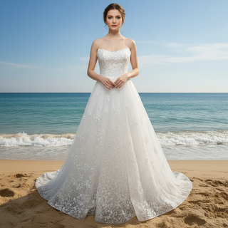 Princess Scoop Neckline Floral Lace A Line Wedding Dress