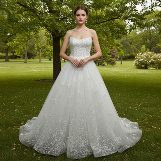 Princess Scoop Neckline Floral Lace A Line Wedding Dress