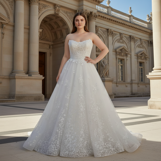 Princess Scoop Neckline Floral Lace A Line Wedding Dress