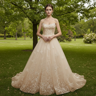 Princess Scoop Neckline Floral Lace A Line Wedding Dress