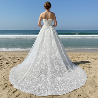 Princess Scoop Neckline Floral Lace A Line Wedding Dress