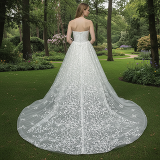 Princess Scoop Neckline Floral Lace A Line Wedding Dress