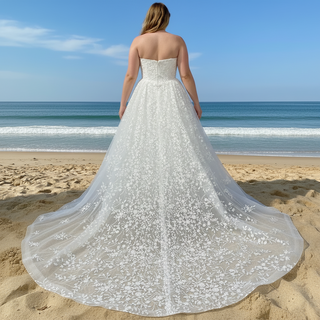 Princess Scoop Neckline Floral Lace A Line Wedding Dress