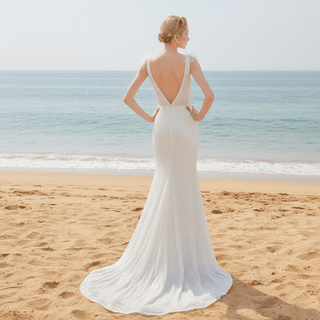 Sequin Mermaid Wedding Dress with a Illusion Neckline - Rosymae