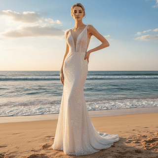 Sequin Mermaid Wedding Dress with a Illusion Neckline - Rosymae