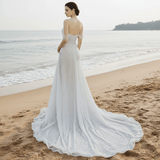 Sequin Off The Shoulder Formal Dress Bridal Wedding Gown - Rosymae