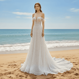 Sequin Off The Shoulder Formal Dress Bridal Wedding Gown - Rosymae
