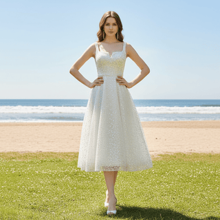 Sequined Tea Length Formal Gown Evening Party Dress for Women - Rosymae