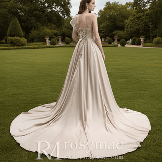 Sequins Glitter Prom Dress Detachable Train Mermaid Evening Gown - Rosymae