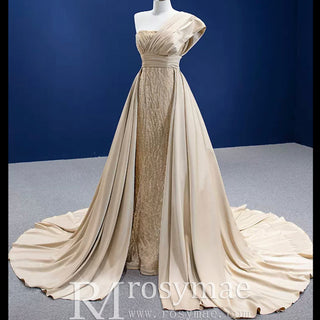 Sequins Glitter Prom Dress Detachable Train Mermaid Evening Gown - Rosymae