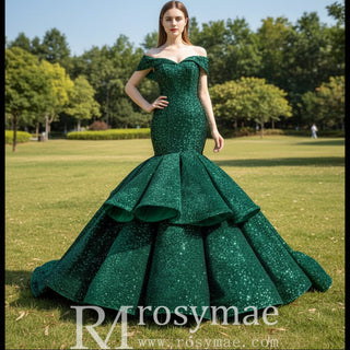 Sequins Off Shoulder Luxury Mermaid Prom Dress - Rosymae