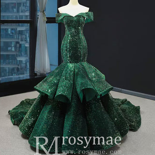 Sequins Off Shoulder Luxury Mermaid Prom Dress - Rosymae