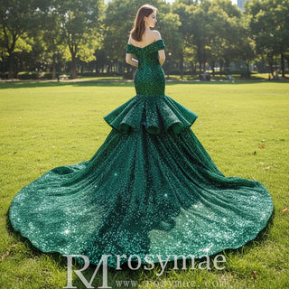 Sequins Off Shoulder Luxury Mermaid Prom Dress - Rosymae