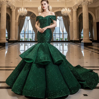 Sequins Off Shoulder Luxury Mermaid Prom Dress - Rosymae