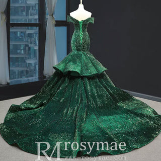 Sequins Off Shoulder Luxury Mermaid Prom Dress - Rosymae