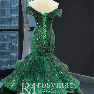 Sequins Off Shoulder Luxury Mermaid Prom Dress - Rosymae