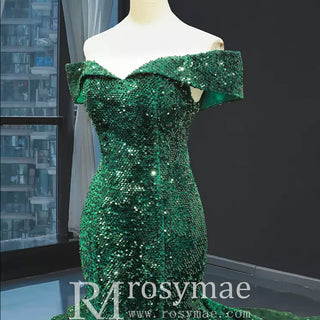 Sequins Off Shoulder Luxury Mermaid Prom Dress - Rosymae