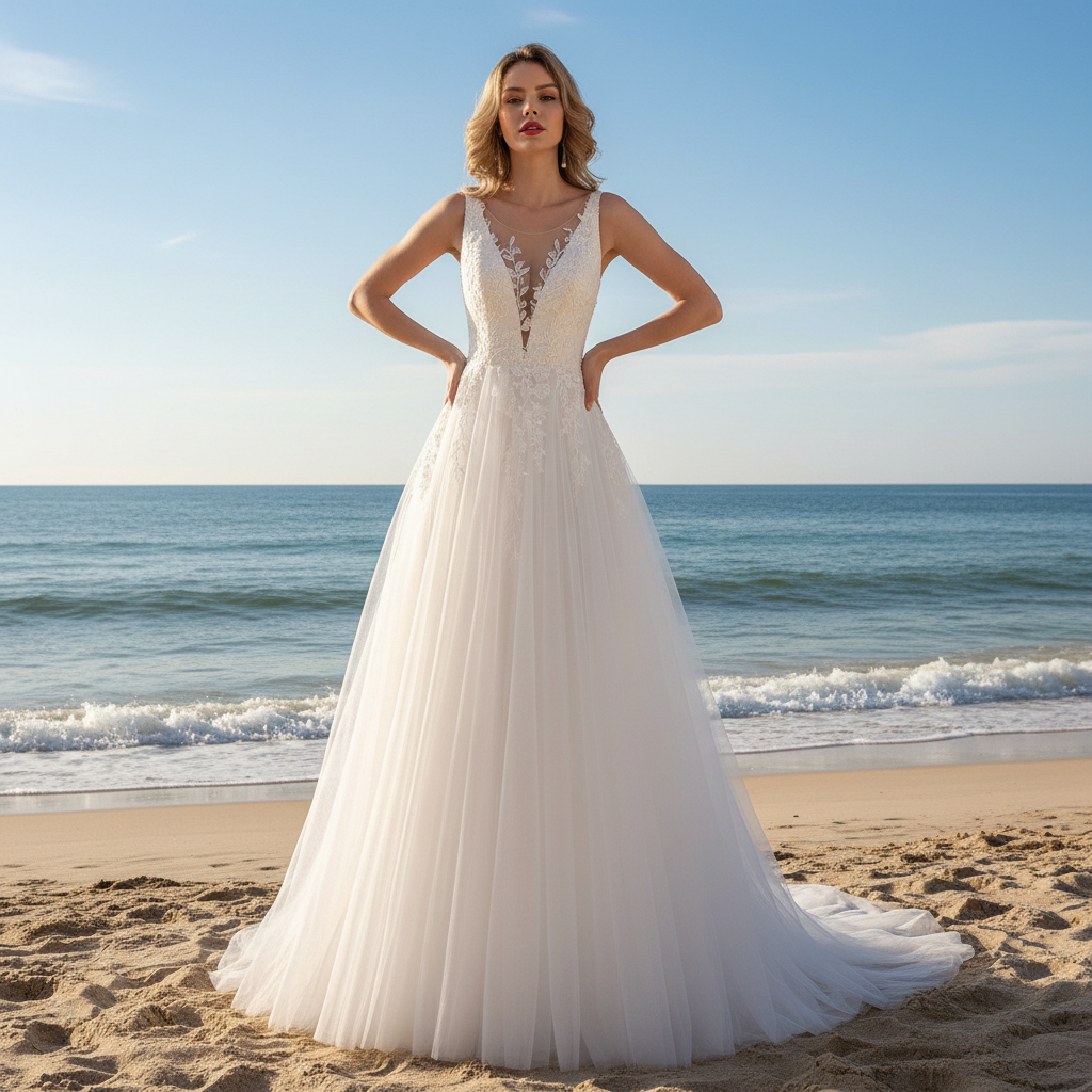Plunging V-neck Lace and Tulle A-line Wedding Dress Low Back White / Custom Size Plunging V-neck Lace and Tulle A-line Wedding Dress Low Back White / Custom Size
