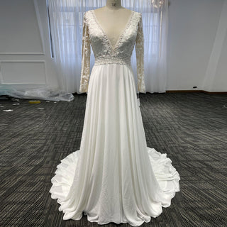Long Sleeve V-neck Sheath Wedding Dresses With Lace