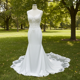 Elegant Fishtail Skirt Mermaid Vneck Wedding Dress with Spaghetti Straps