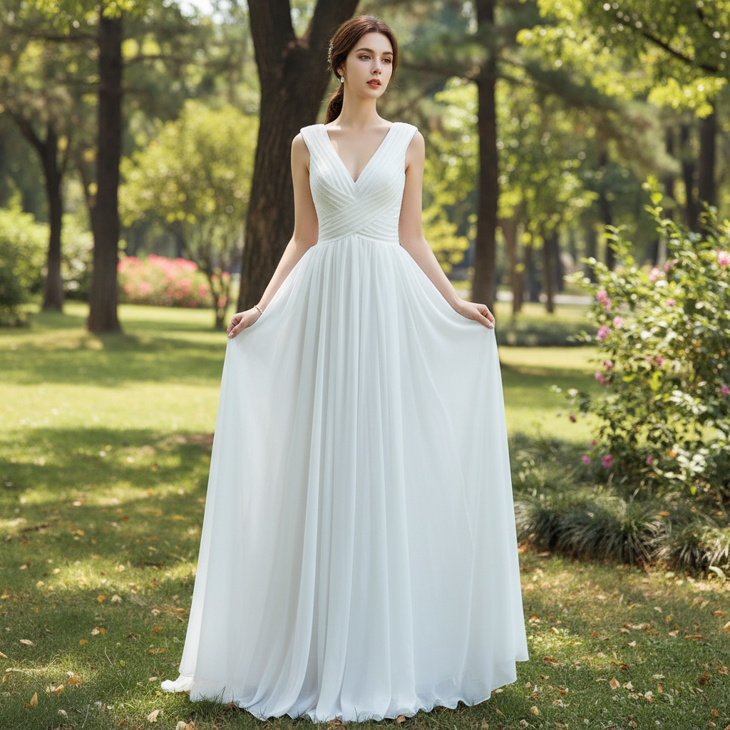 A-line Princess Chiffon V-neck Wedding Dresses with Tank Top Rosymae A-line Princess Chiffon V-neck Wedding Dresses with Tank Top Rosymae